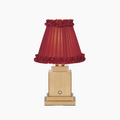 OSCAR Brass Rechargeable Lamp with RED WINE Frilled Fabric Lampshade