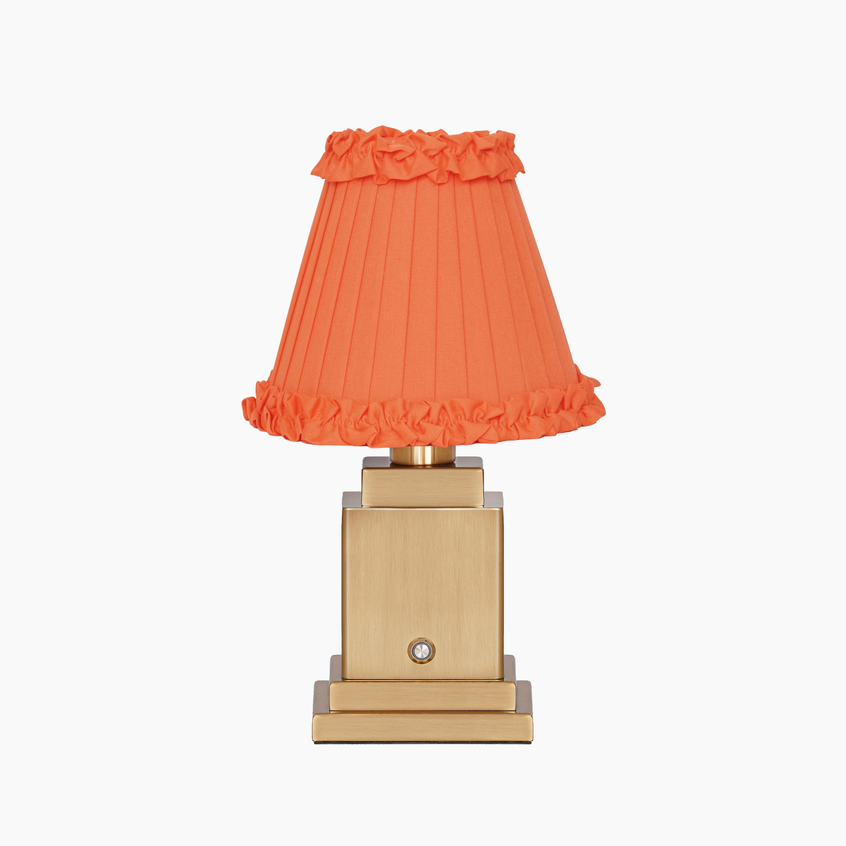 OSCAR Brass Rechargeable Lamp with VERMILION Frilled Fabric Lampshade