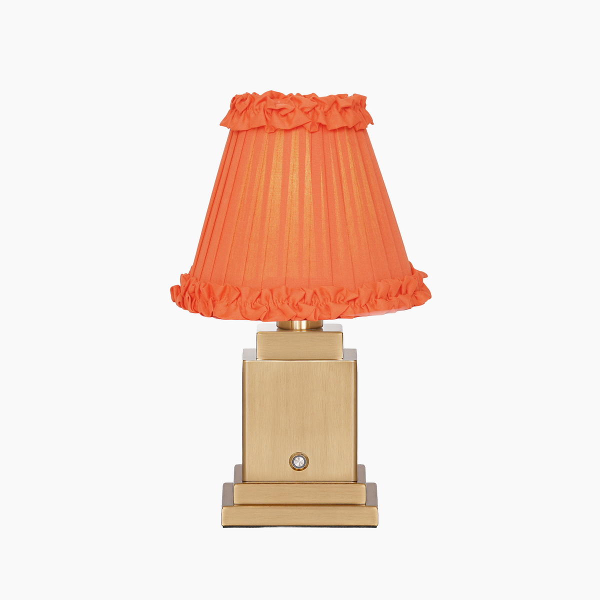 OSCAR Brass Rechargeable Lamp with VERMILION Frilled Fabric Lampshade