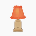 OSCAR Brass Rechargeable Lamp with VERMILION Frilled Fabric Lampshade