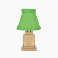 OSCAR Brass Rechargeable Lamp with LIME GREEN Frilled Fabric Lampshade