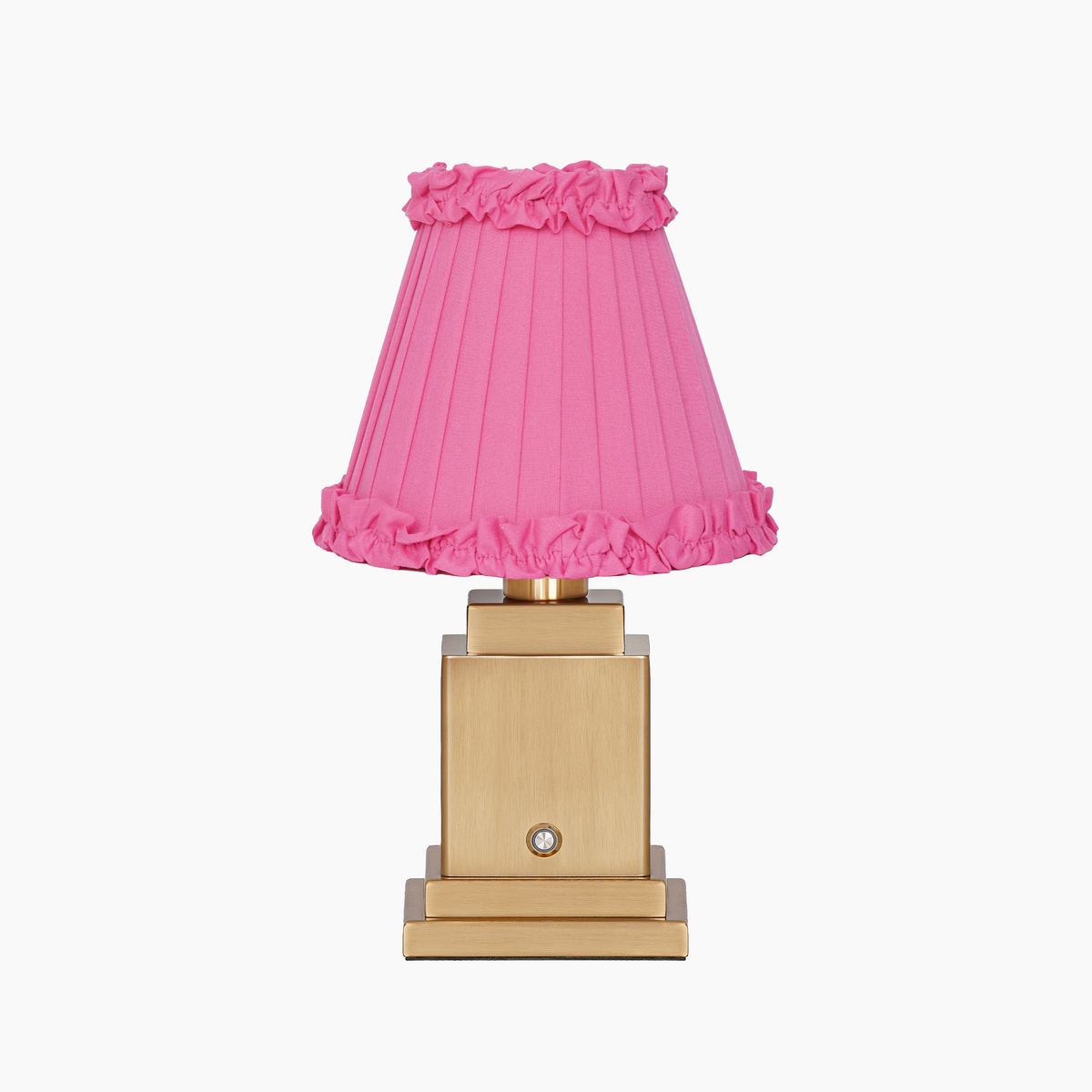 OSCAR Brass Rechargeable Lamp with FUCHSIA Frilled Fabric Lampshade