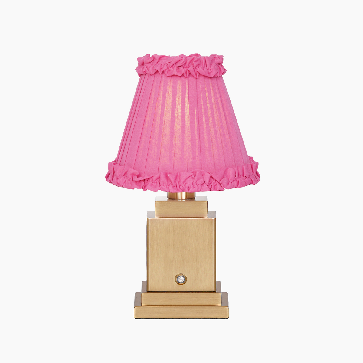 OSCAR Brass Rechargeable Lamp with FUCHSIA Frilled Fabric Lampshade