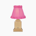 OSCAR Brass Rechargeable Lamp with FUCHSIA Frilled Fabric Lampshade