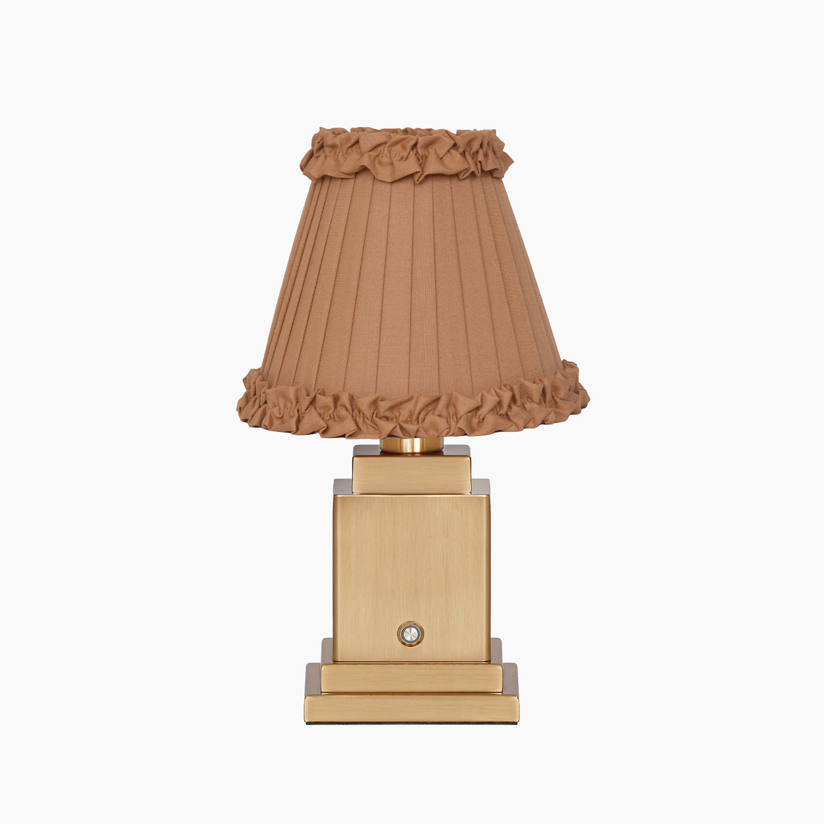 OSCAR Brass Rechargeable Lamp with CAMEL Frilled Fabric Lampshade