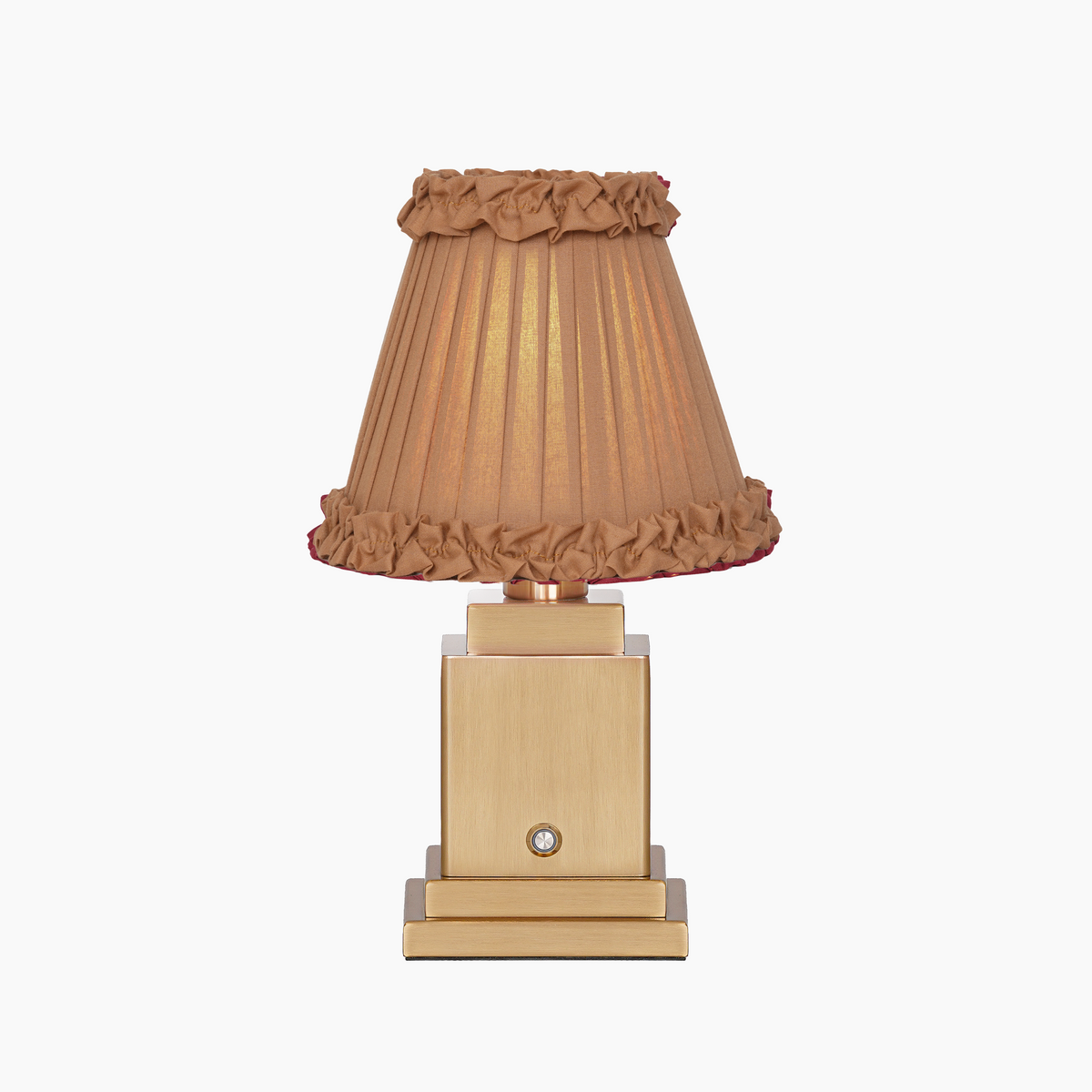 OSCAR Brass Rechargeable Lamp with CAMEL Frilled Fabric Lampshade