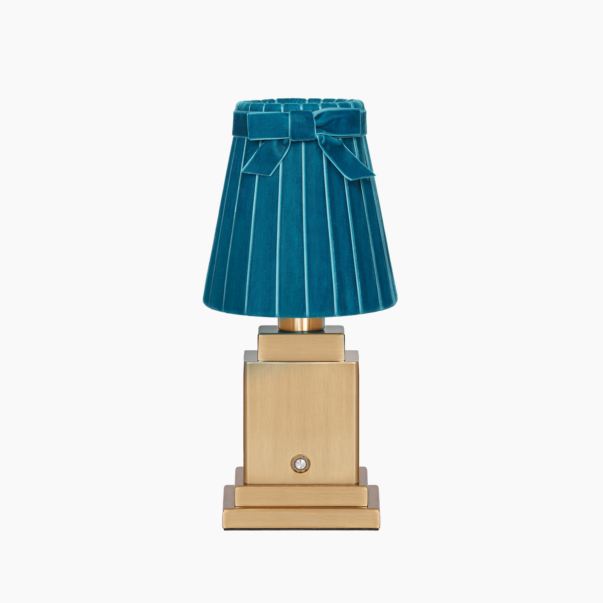 OSCAR Brass Rechargeable Lamp with 5.5" Teal Velvet Lampshade