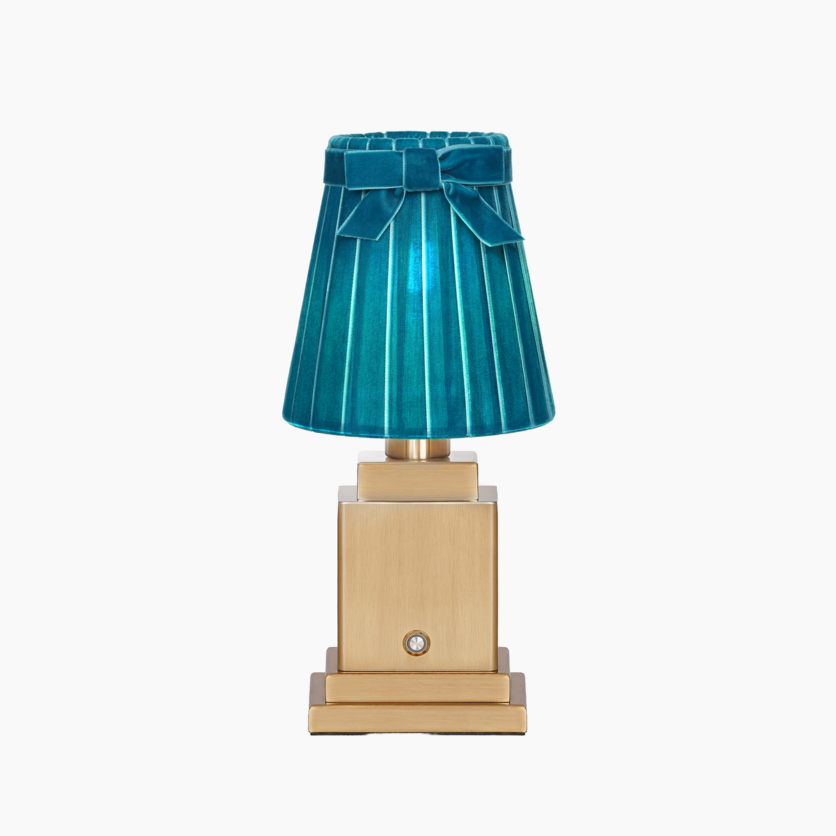 OSCAR Brass Rechargeable Lamp with 5.5" Teal Velvet Lampshade