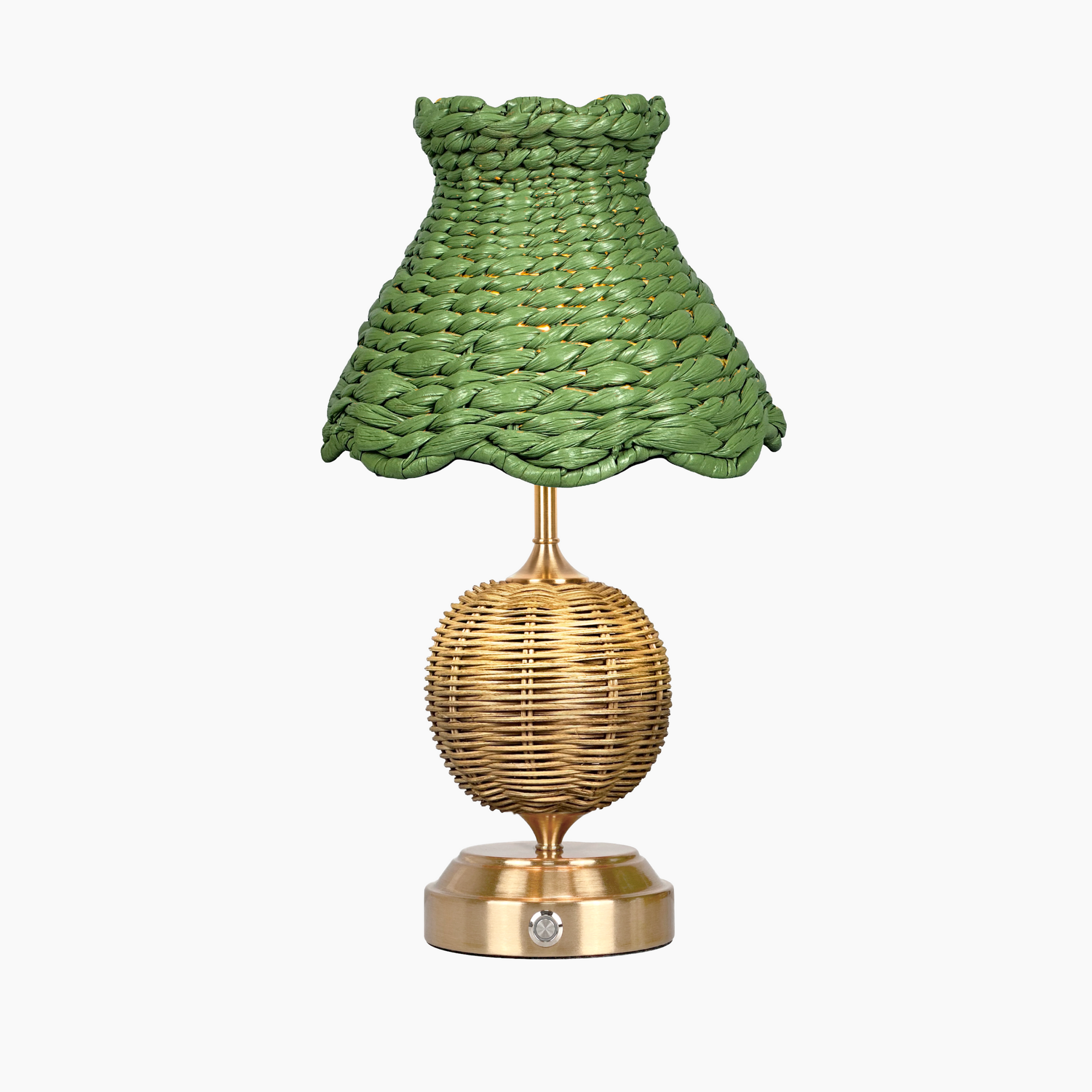 RADEN WICKER Rechargeable Lamp with Olive Seagrass Lampshade