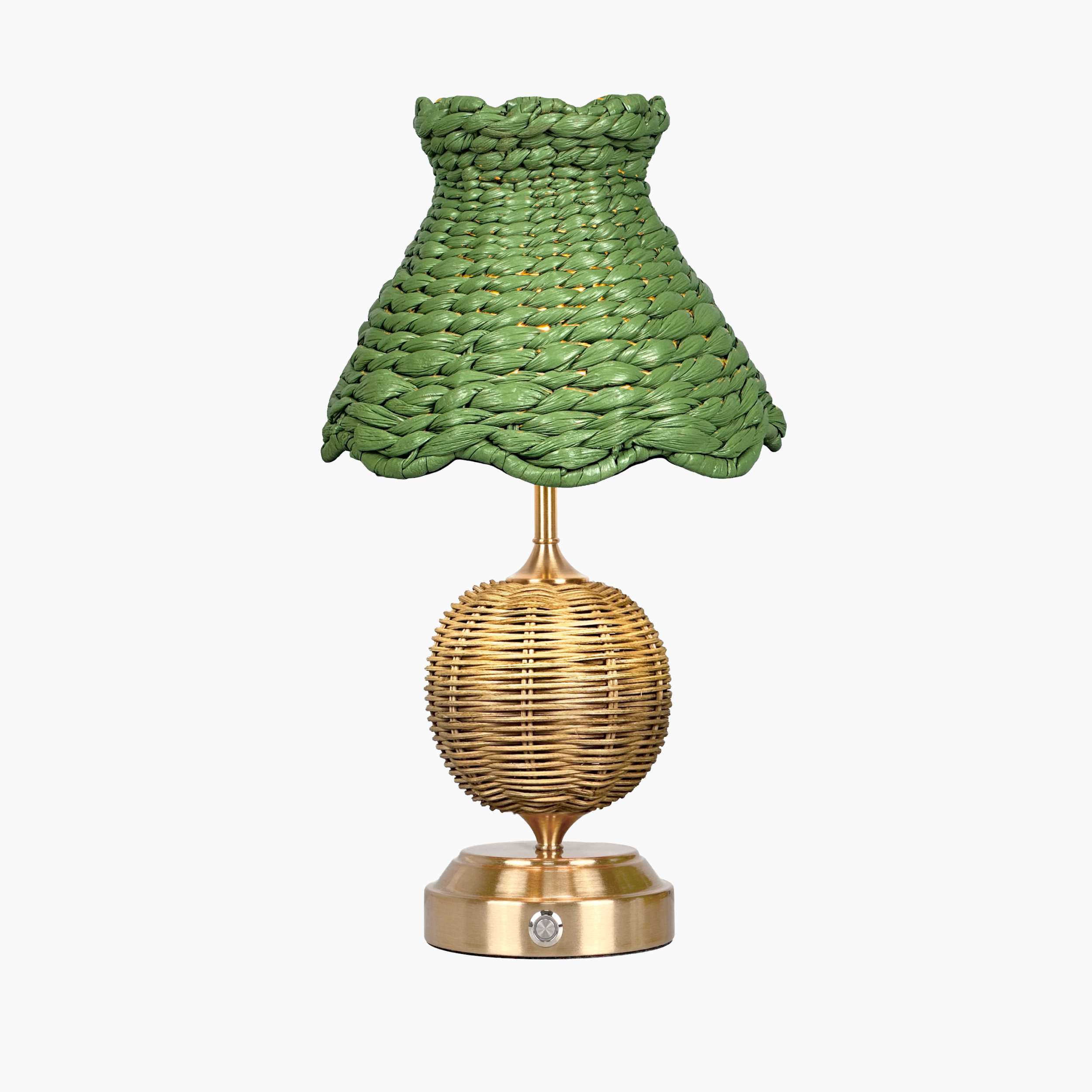 RADEN WICKER Rechargeable Lamp with Olive Seagrass Lampshade