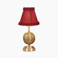 RADEN WICKER Rechargeable Lamp with Red Wine Frilled Fabric Lampshade