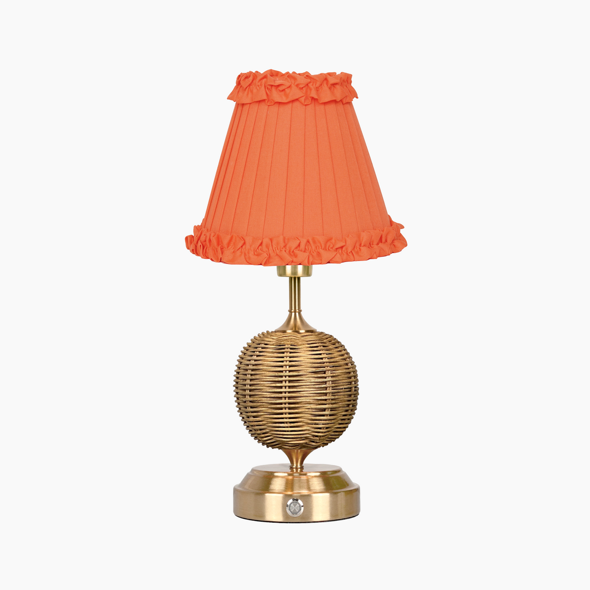 RADEN WICKER Rechargeable Lamp with Vermilion Frilled Fabric Lampshade