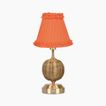 RADEN WICKER Rechargeable Lamp with Vermilion Frilled Fabric Lampshade