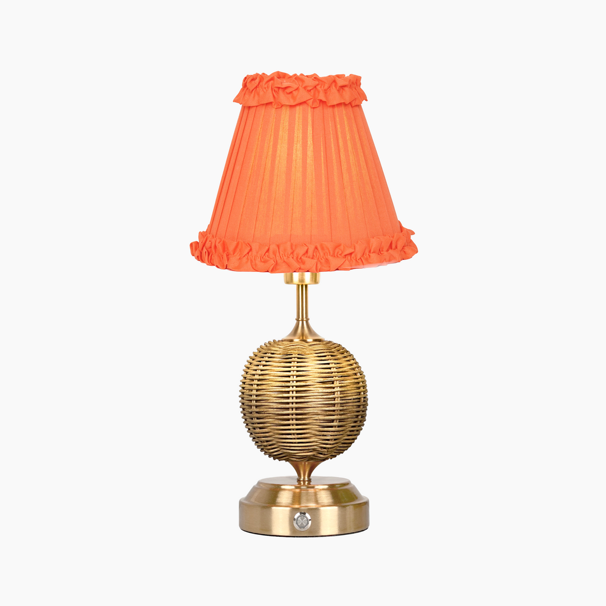 RADEN WICKER Rechargeable Lamp with Vermilion Frilled Fabric Lampshade