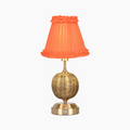 RADEN WICKER Rechargeable Lamp with Vermilion Frilled Fabric Lampshade
