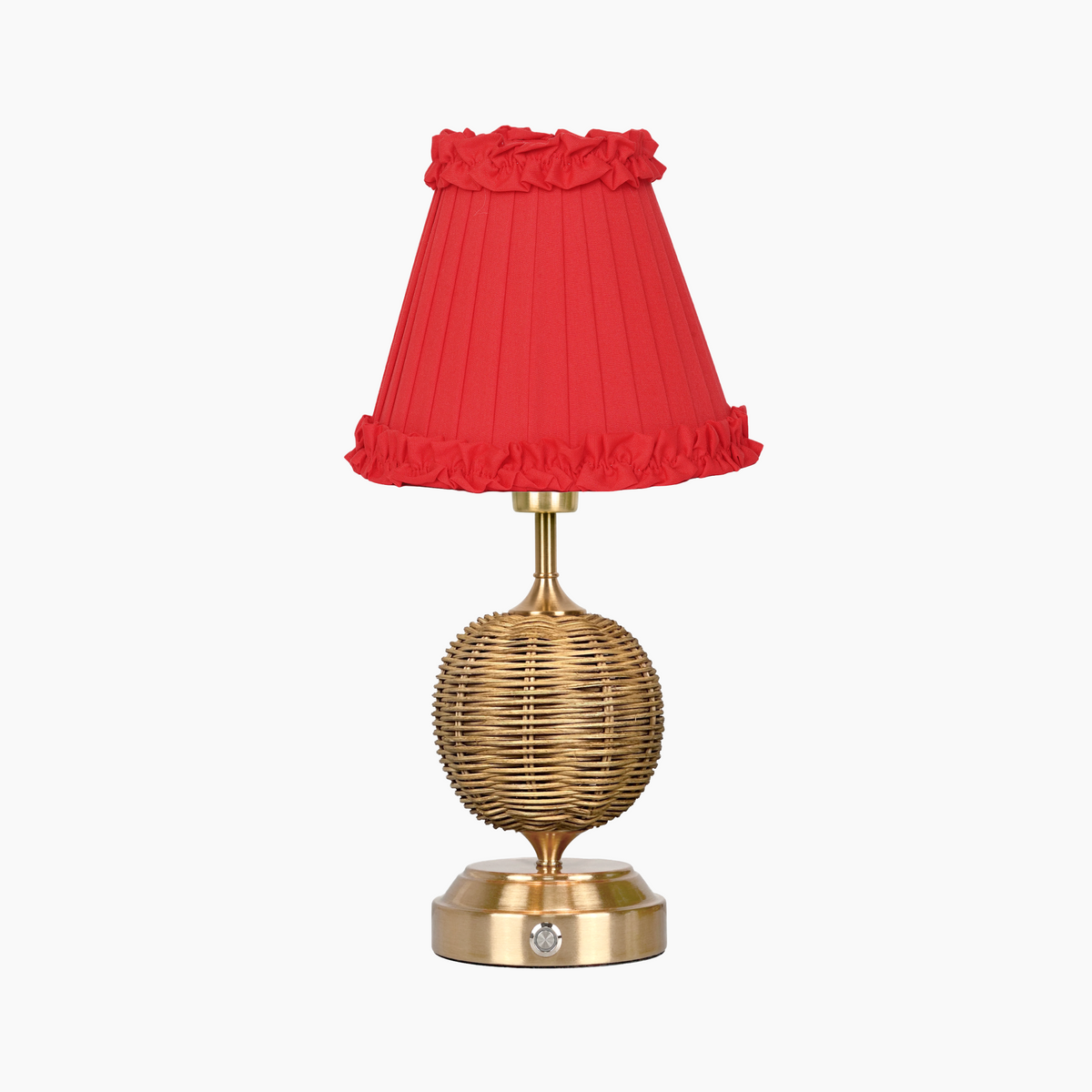 RADEN WICKER Rechargeable Lamp with Red Brick Frilled Fabric Lampshade
