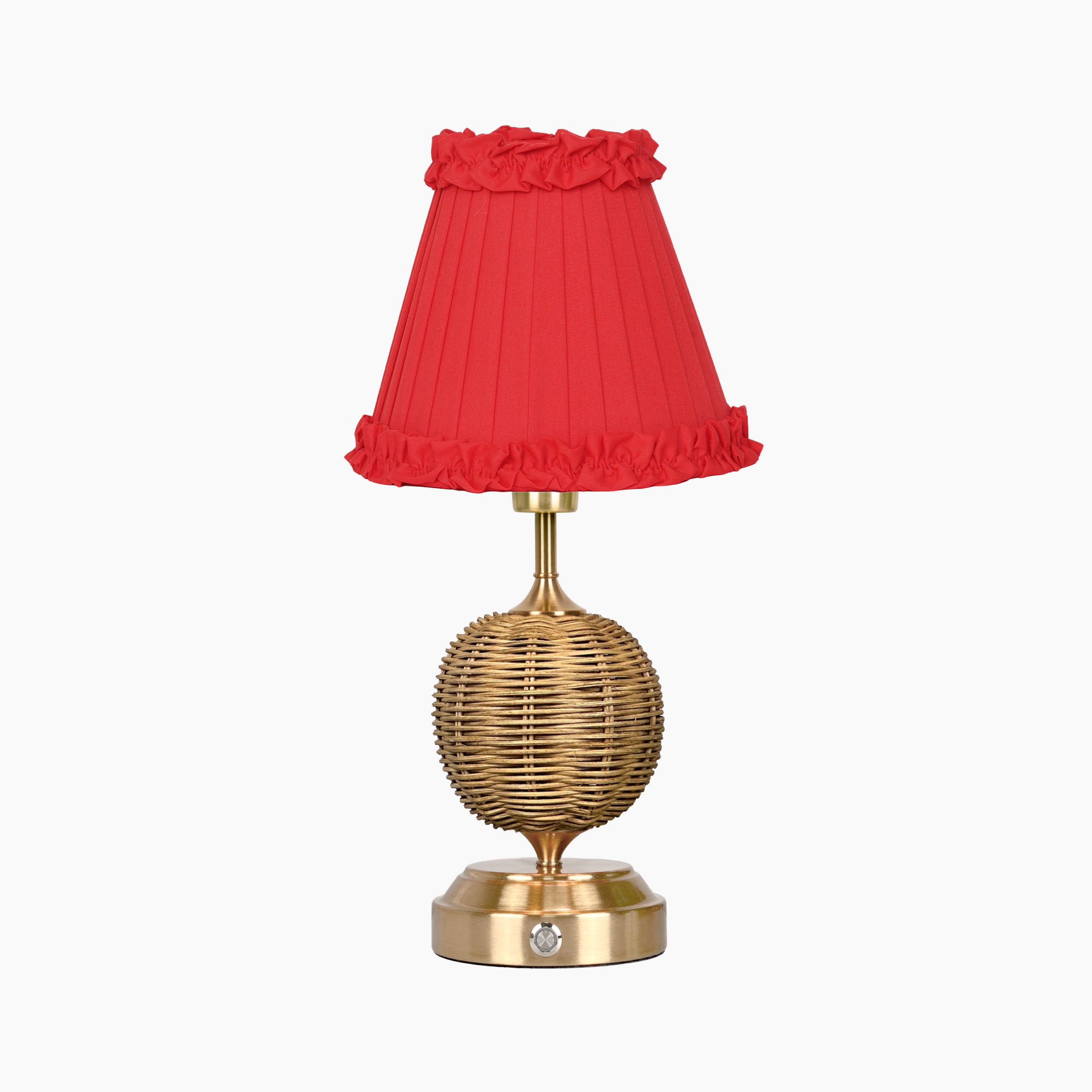 RADEN WICKER Rechargeable Lamp with Red Brick Frilled Fabric Lampshade