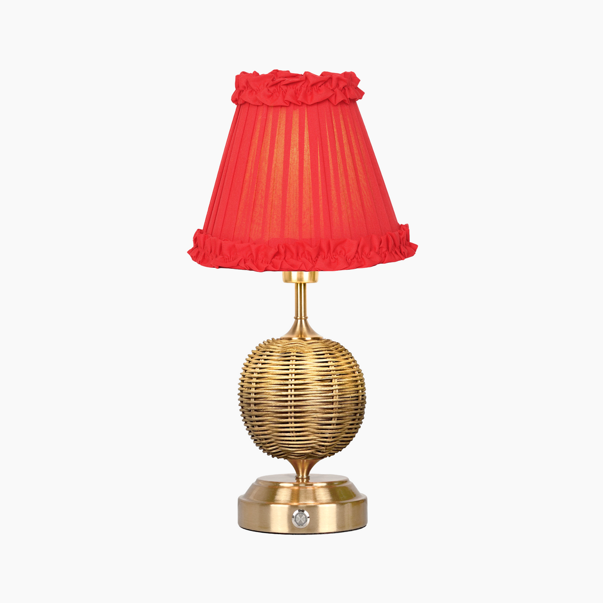 RADEN WICKER Rechargeable Lamp with Red Brick Frilled Fabric Lampshade