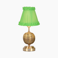 RADEN WICKER Rechargeable Lamp with Lime Green Frilled Fabric Lampshade