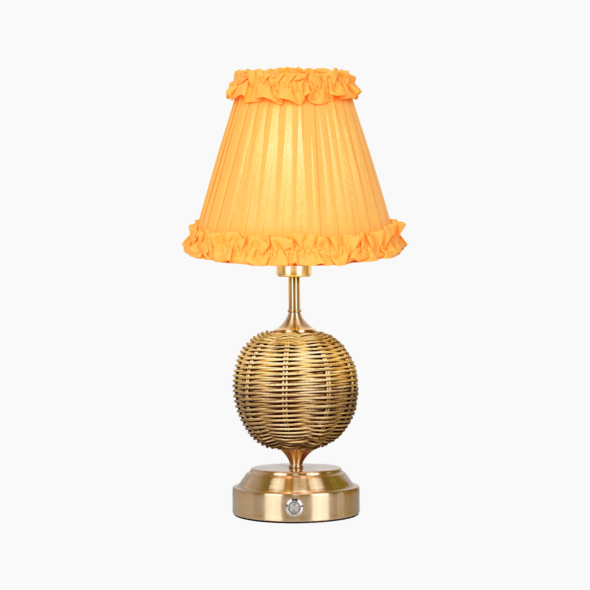RADEN WICKER Rechargeable Lamp with Marigold Frilled Fabric Lampshade