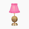 RADEN WICKER Rechargeable Lamp with Fuchsia Frilled Fabric Lampshade