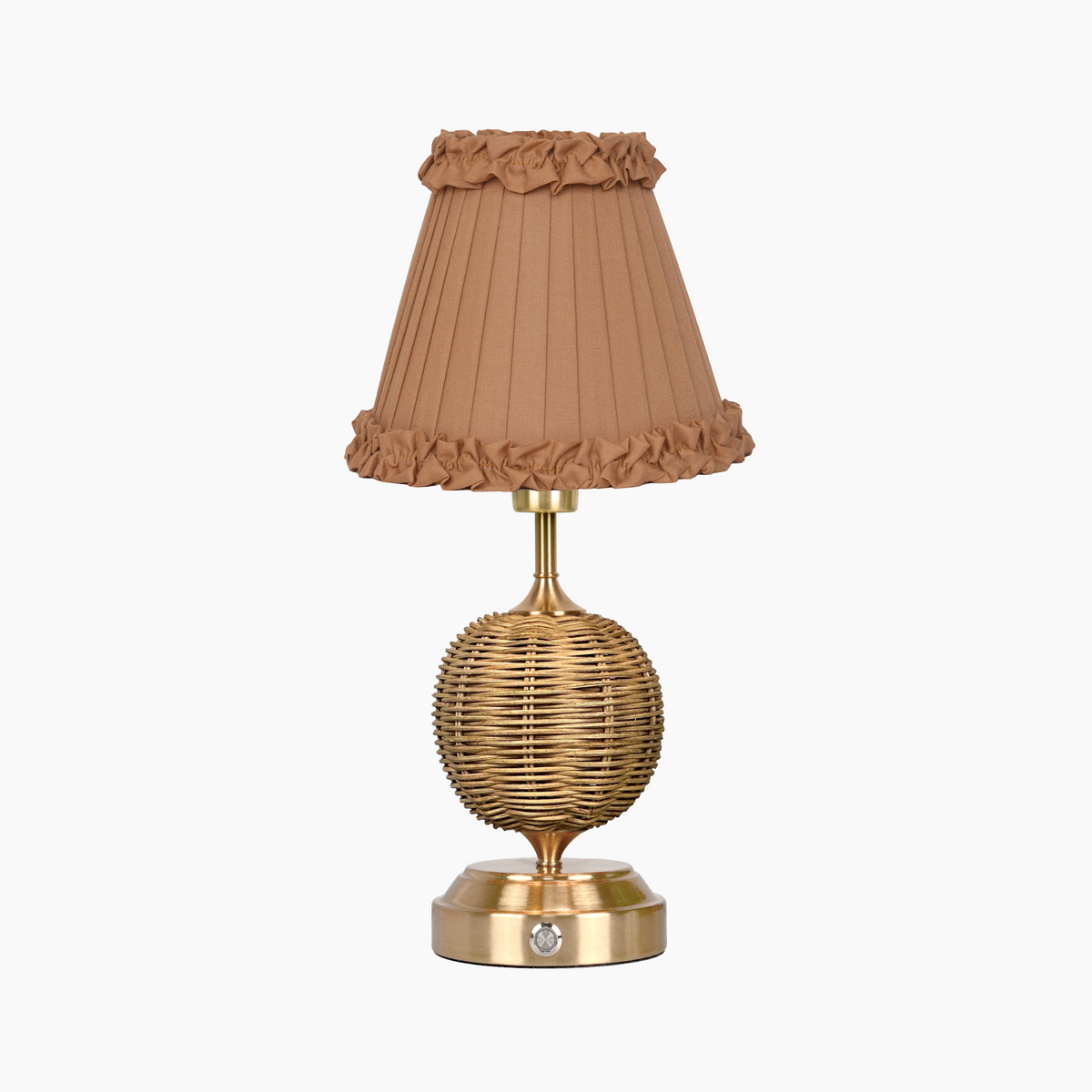 RADEN WICKER Rechargeable Lamp with Camel Frilled Fabric Lampshade