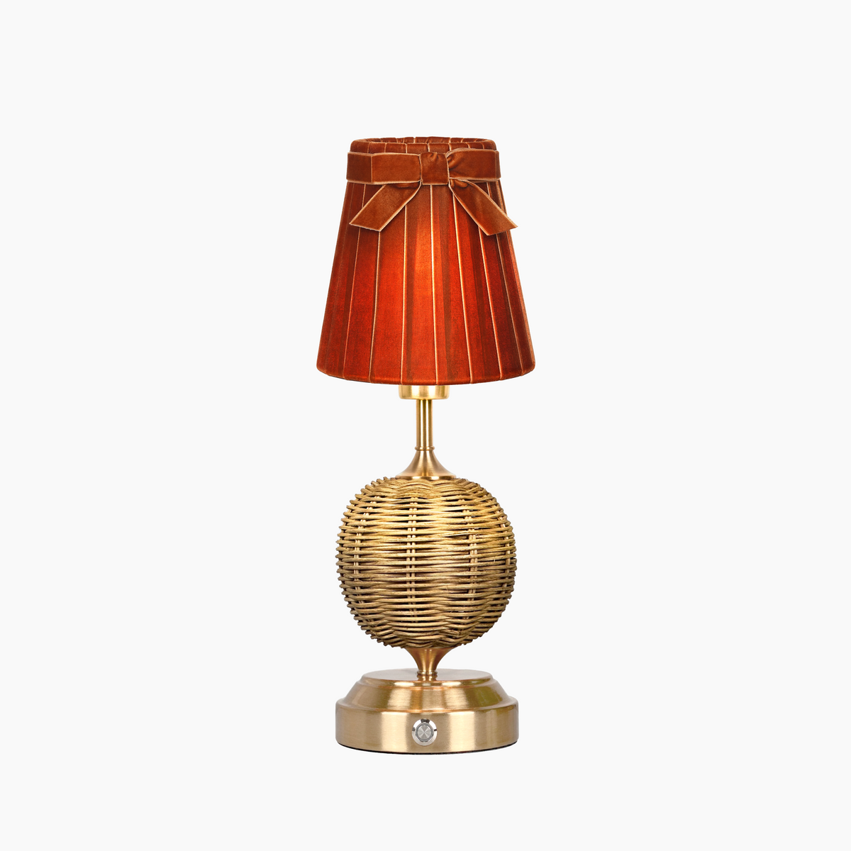 RADEN WICKER Rechargeable Lamp with 5.5" Burnt Orange Velvet Lampshade