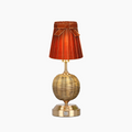 RADEN WICKER Rechargeable Lamp with 5.5" Burnt Orange Velvet Lampshade