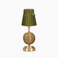 RADEN WICKER Rechargeable Lamp with 5.5" Olive Green Velvet Lampshade