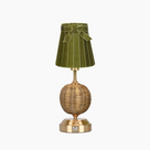 RADEN WICKER Rechargeable Lamp with 5.5" Olive Green Velvet Lampshade