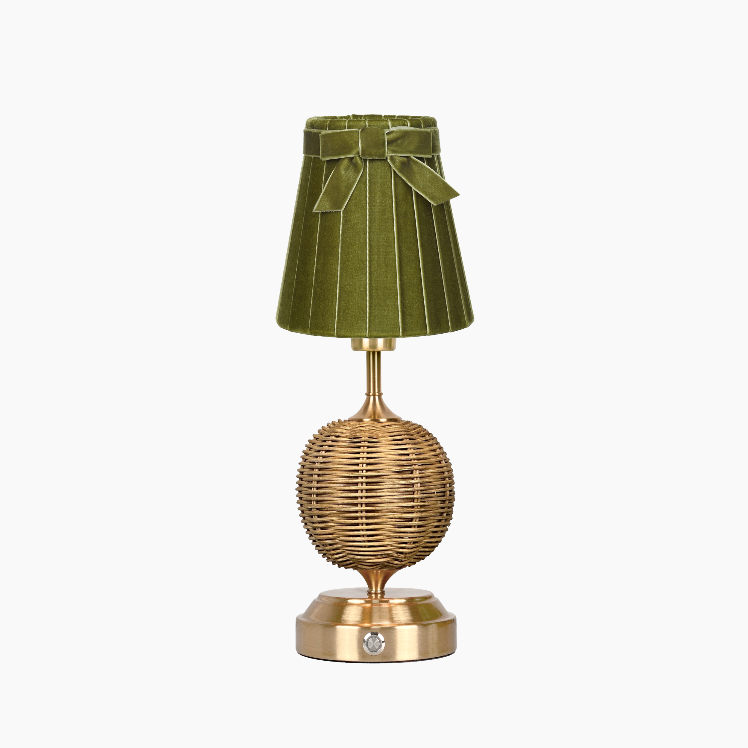 RADEN WICKER Rechargeable Lamp with 5.5" Olive Green Velvet Lampshade
