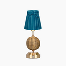 RADEN WICKER Rechargeable Lamp with 5.5" Teal Velvet Lampshade