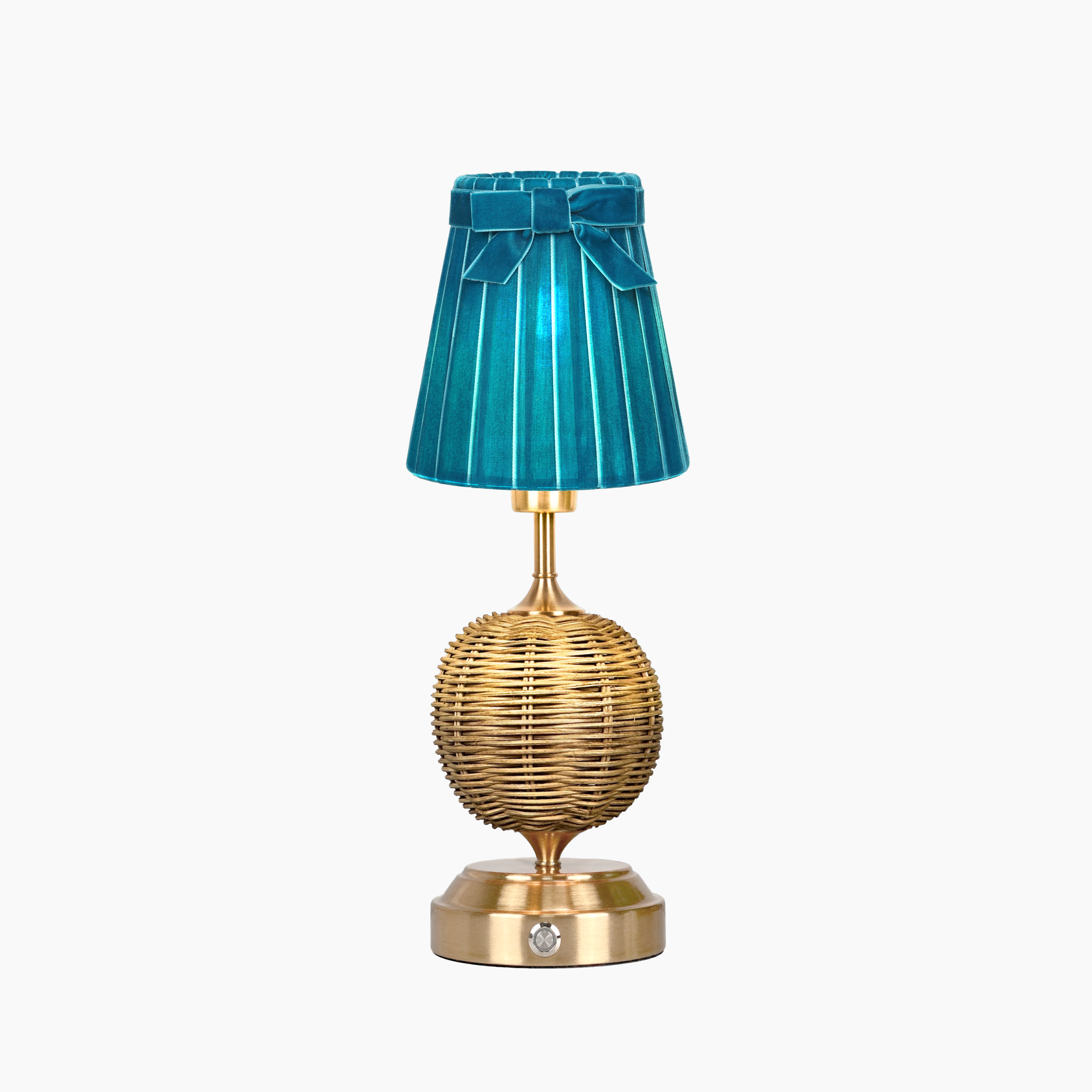 RADEN WICKER Rechargeable Lamp with 5.5" Teal Velvet Lampshade
