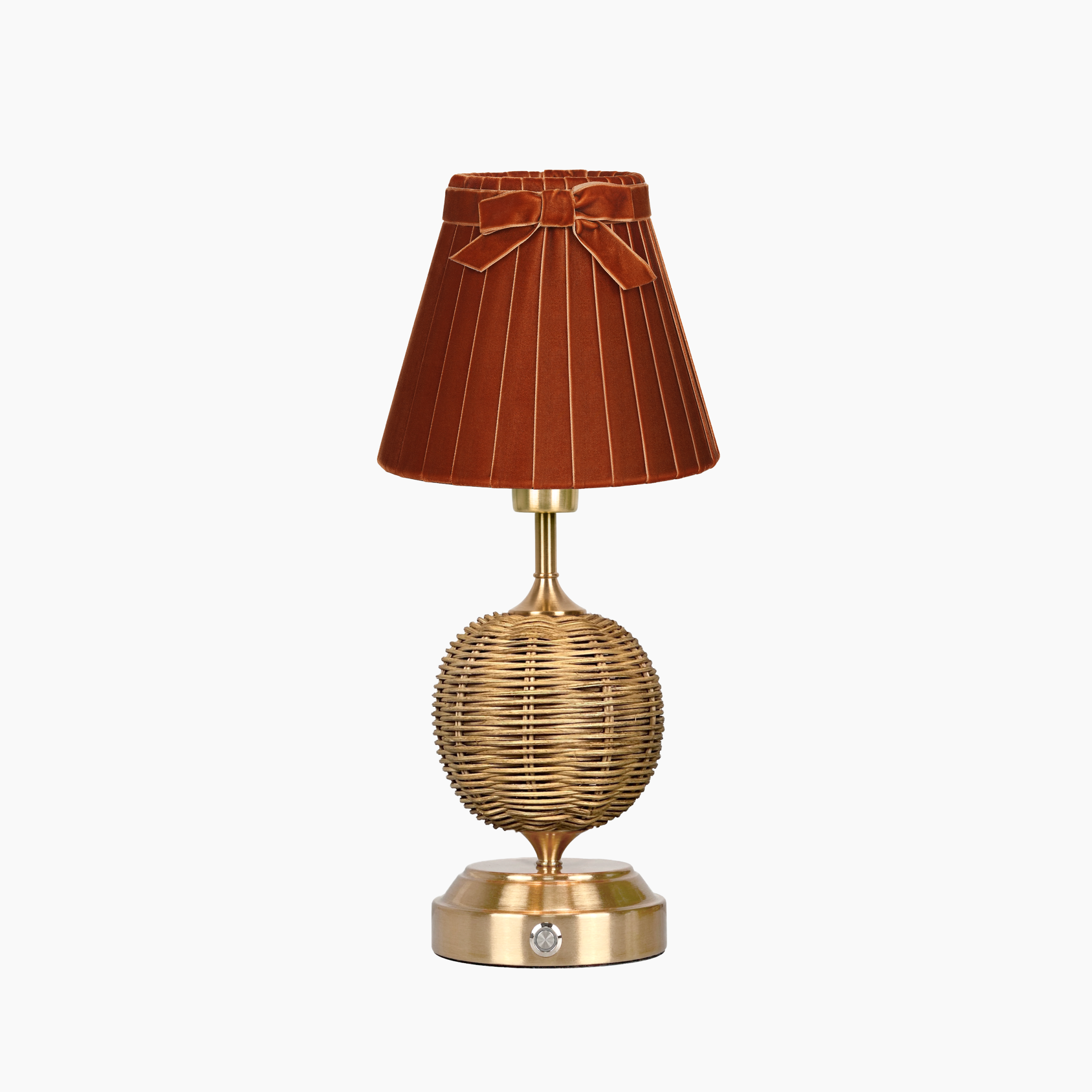 RADEN WICKER Rechargeable Lamp with 7.1" Burnt Orange Velvet Lampshade