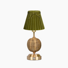 RADEN WICKER Rechargeable Lamp with 7.1" Olive Green Velvet Lampshade