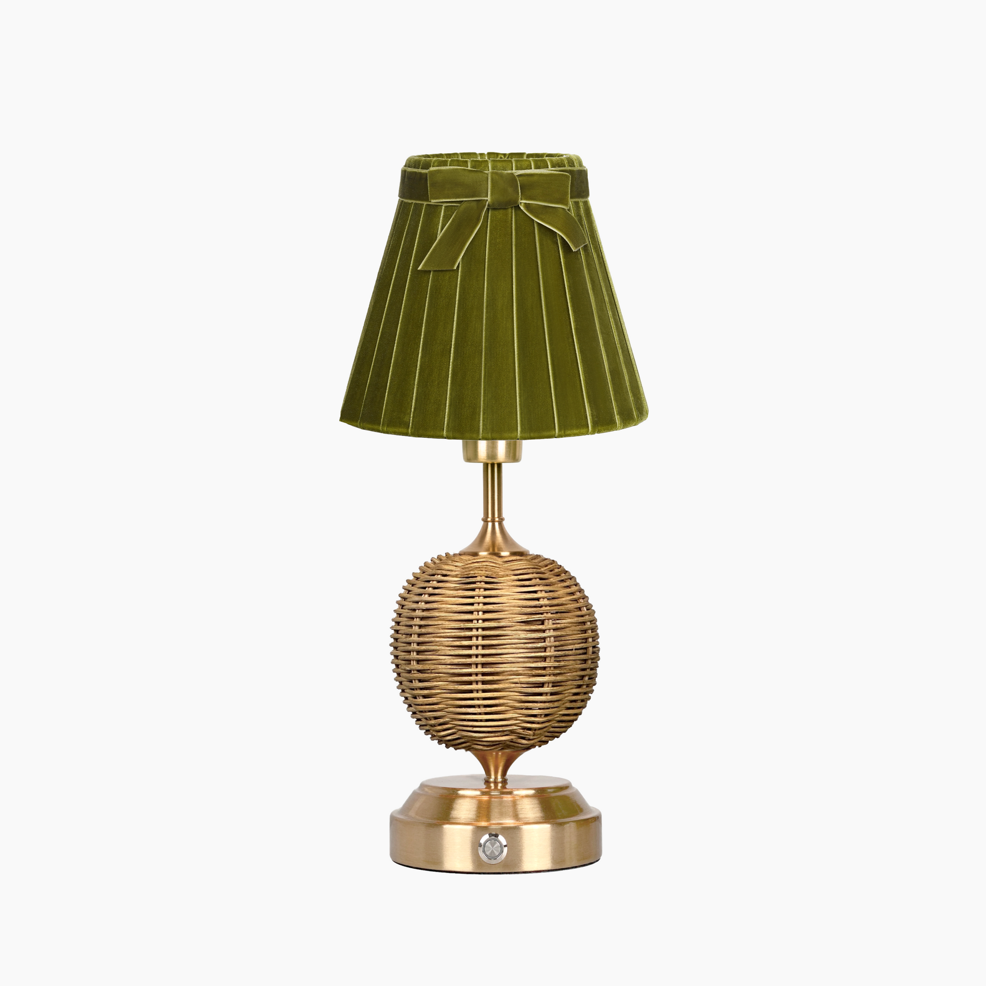 RADEN WICKER Rechargeable Lamp with 7.1" Olive Green Velvet Lampshade