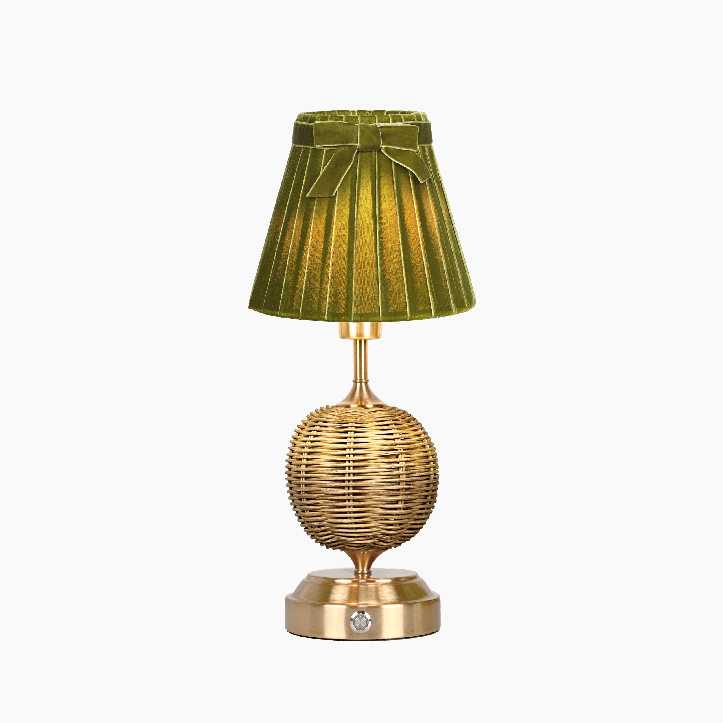 RADEN WICKER Rechargeable Lamp with 7.1" Olive Green Velvet Lampshade