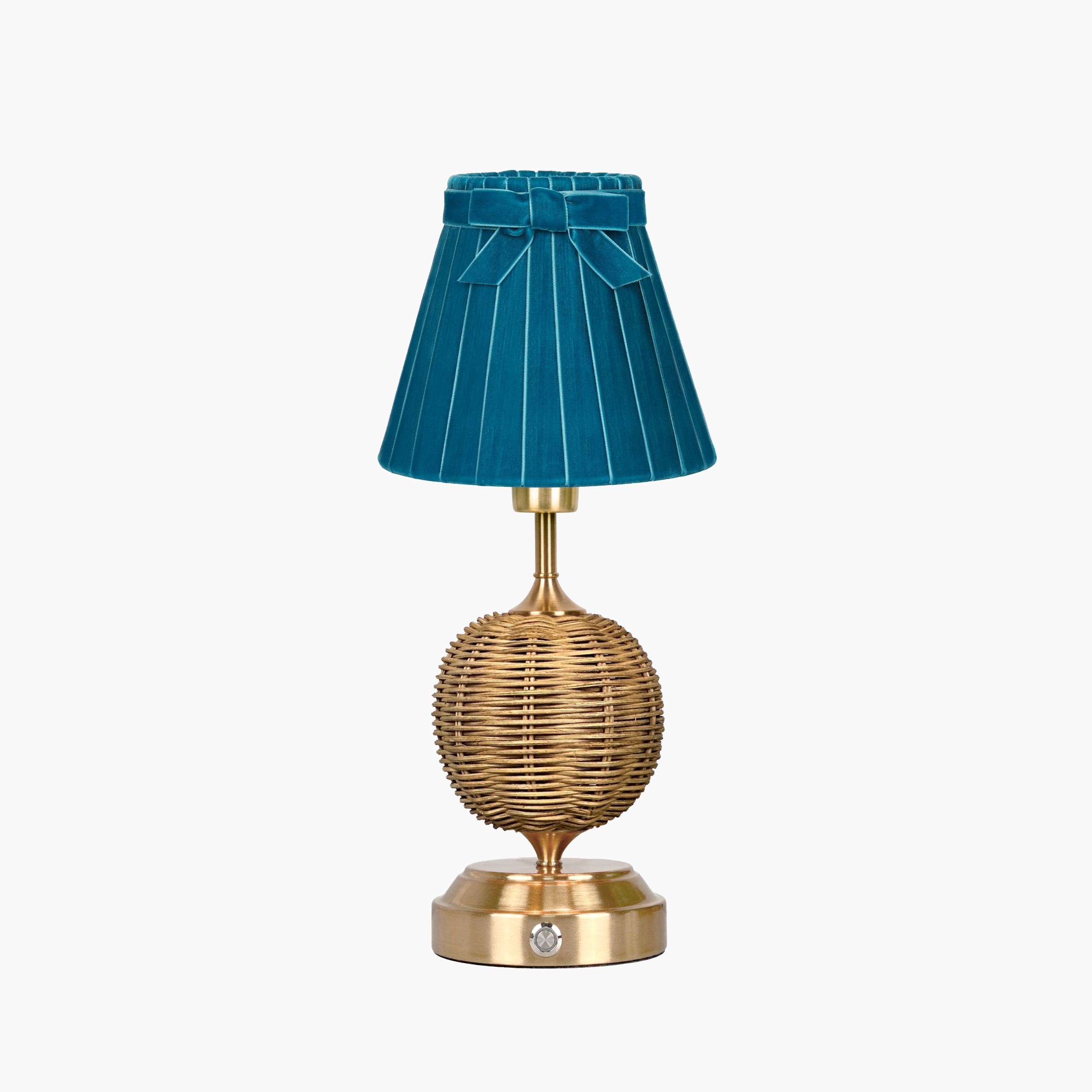 RADEN WICKER Rechargeable Lamp with 7.1" Teal Velvet Lampshade