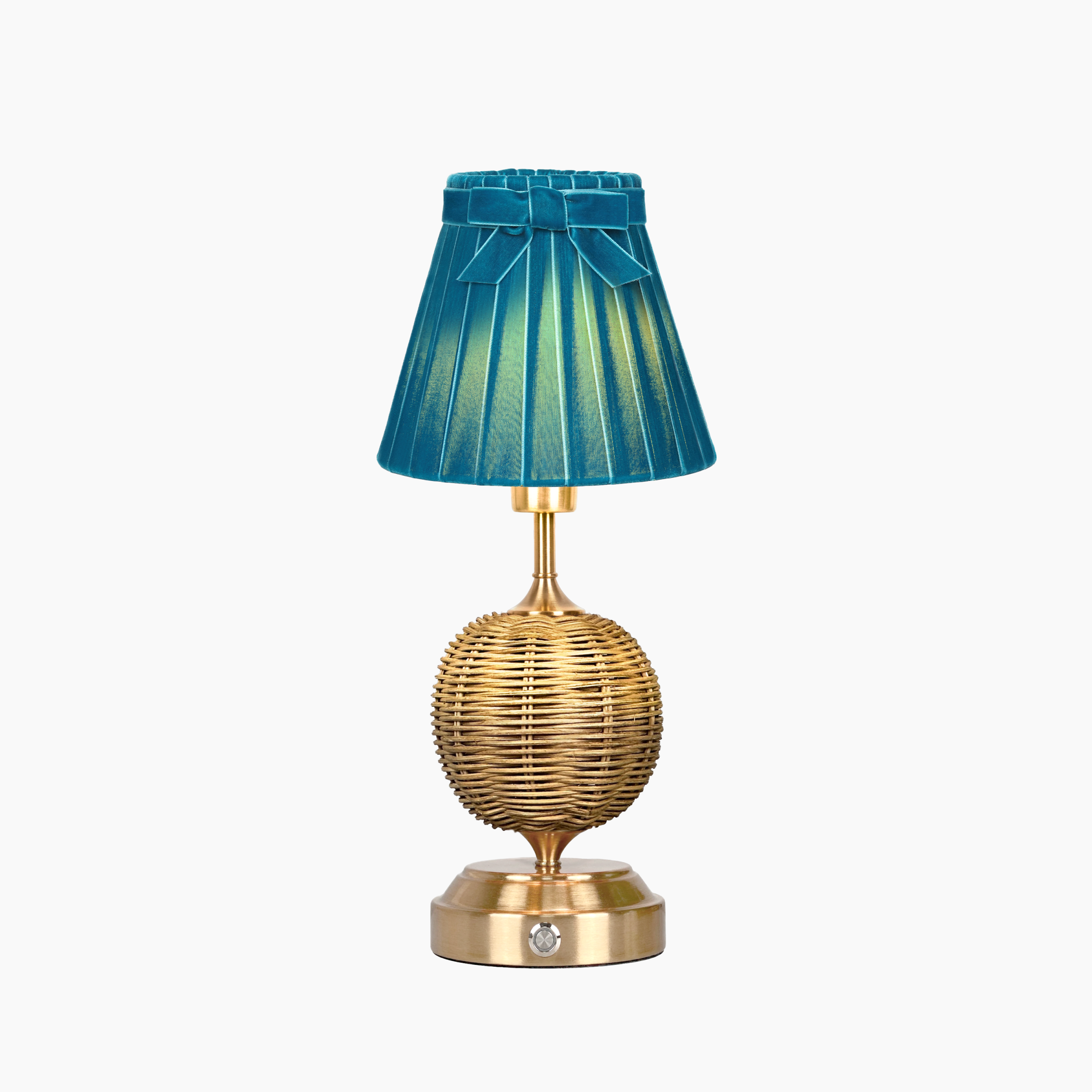 RADEN WICKER Rechargeable Lamp with 7.1" Teal Velvet Lampshade