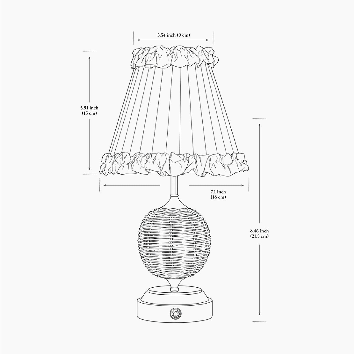 RADEN WICKER Rechargeable Lamp with Lime Green Frilled Fabric Lampshade