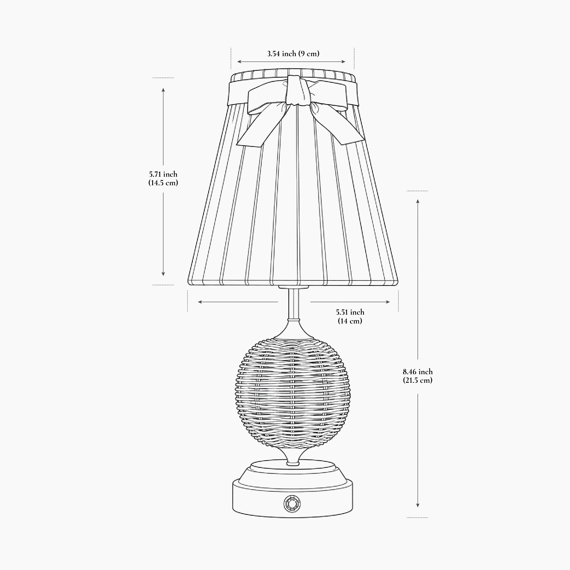RADEN WICKER Rechargeable Lamp with 5.1" Marilyn Velvet Lampshade