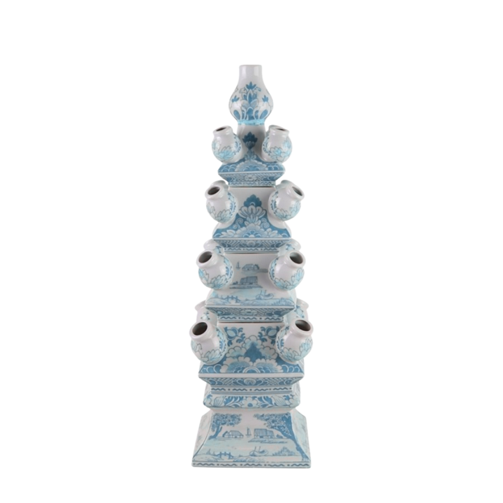 FOUR-LAYER 22.8" Dynasty Angular Tulip Vase in Delft Blue