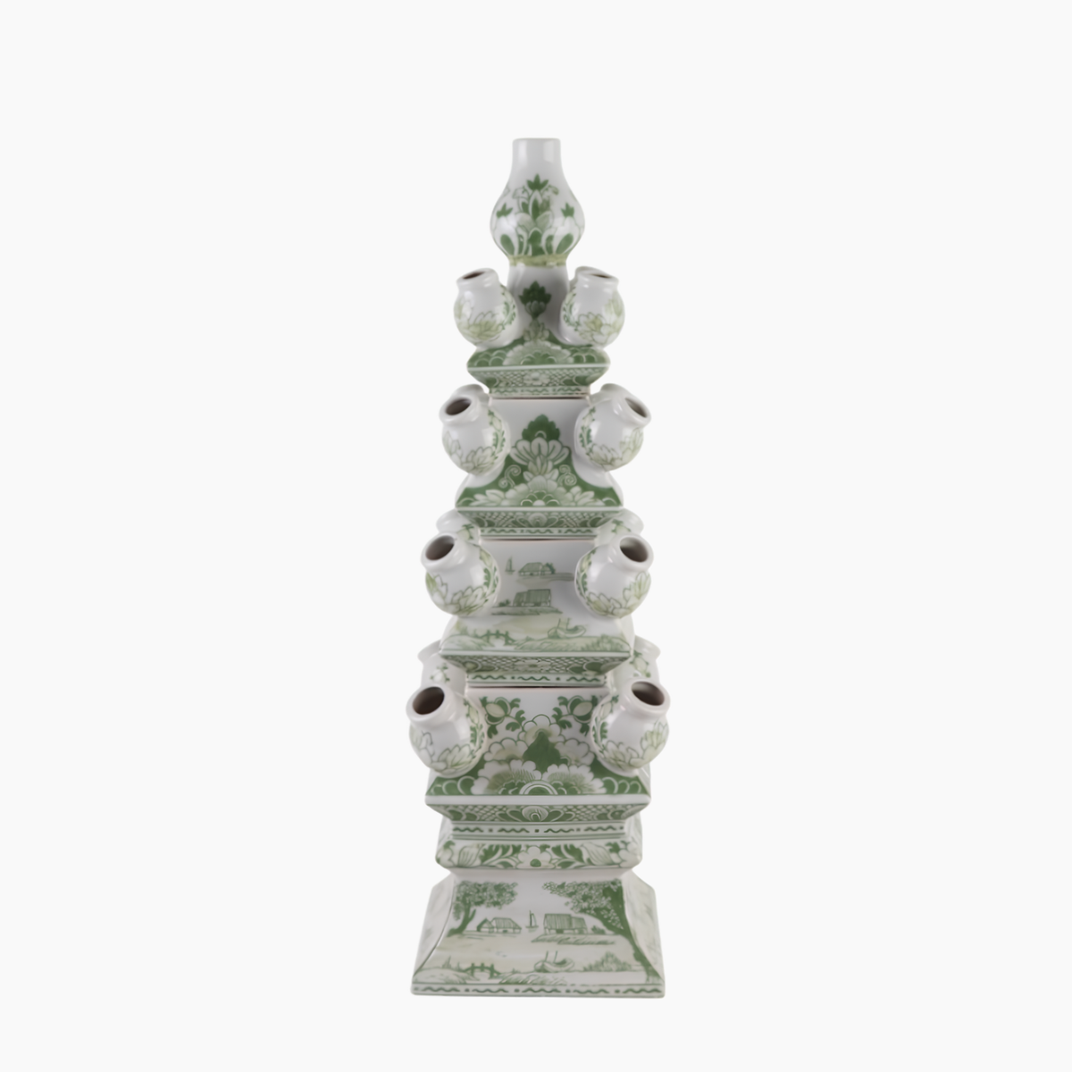 FOUR-LAYER 22.8" Dynasty Angular Tulip Vase in Delft Green