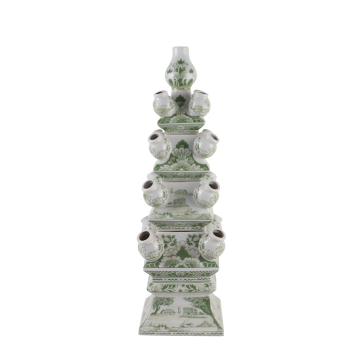 FOUR-LAYER 22.8" Dynasty Angular Tulip Vase in Delft Green