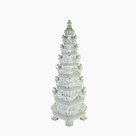 Five-tier green Delft-style porcelain tulip pyramid vase, 31.3 inch