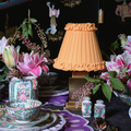 OSCAR Brass Rechargeable Lamp with Marigold Frilled Fabric Lampshade