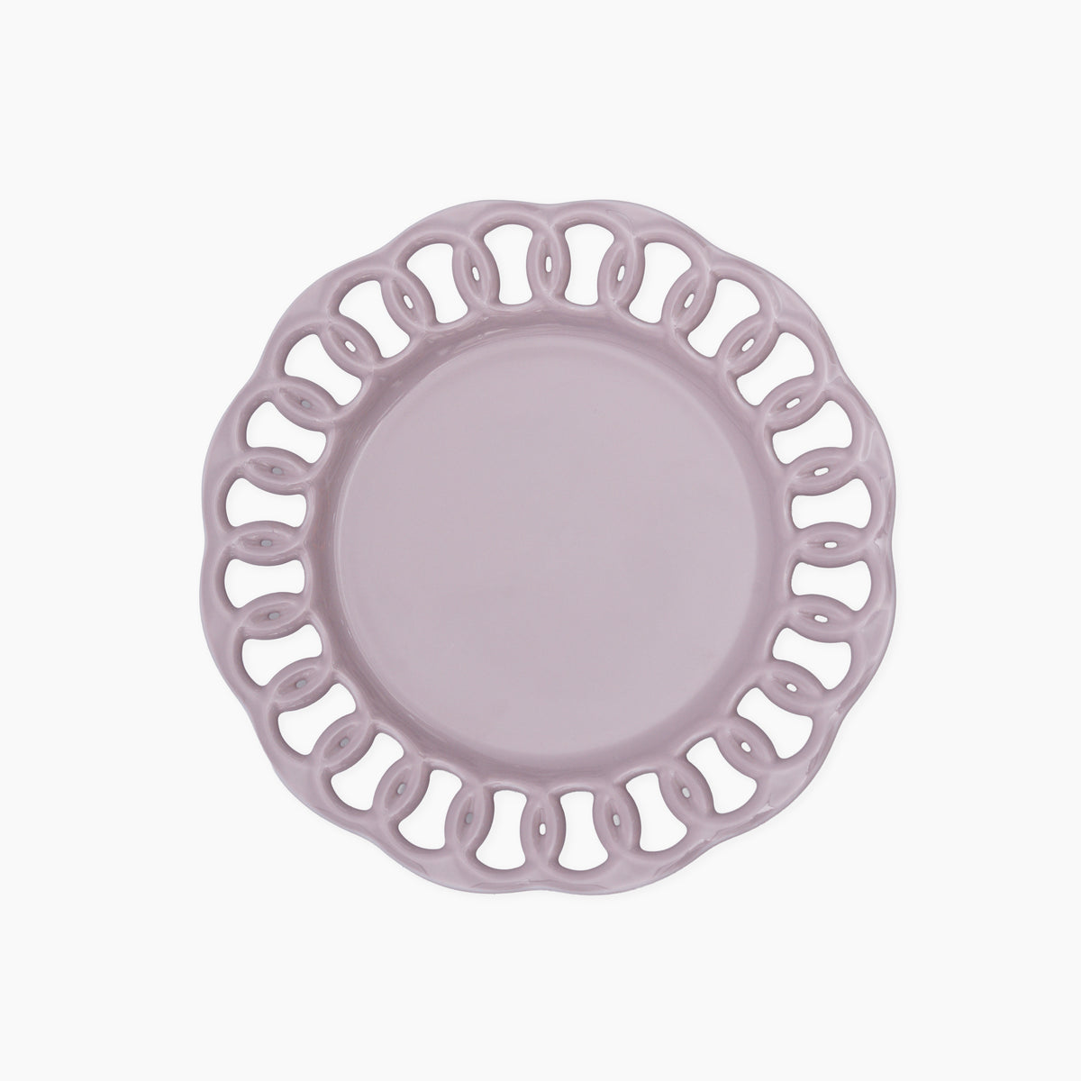 Pink violet ceramic salad plate with lace-inspired border