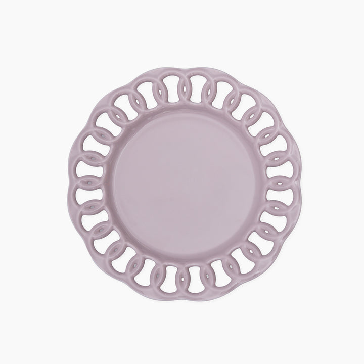 Pink violet ceramic salad plate with lace-inspired border