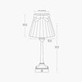 Dimensions of EIFFEL rechargeable lamp with vampire velvet shade, showcasing brass details and elegant design.