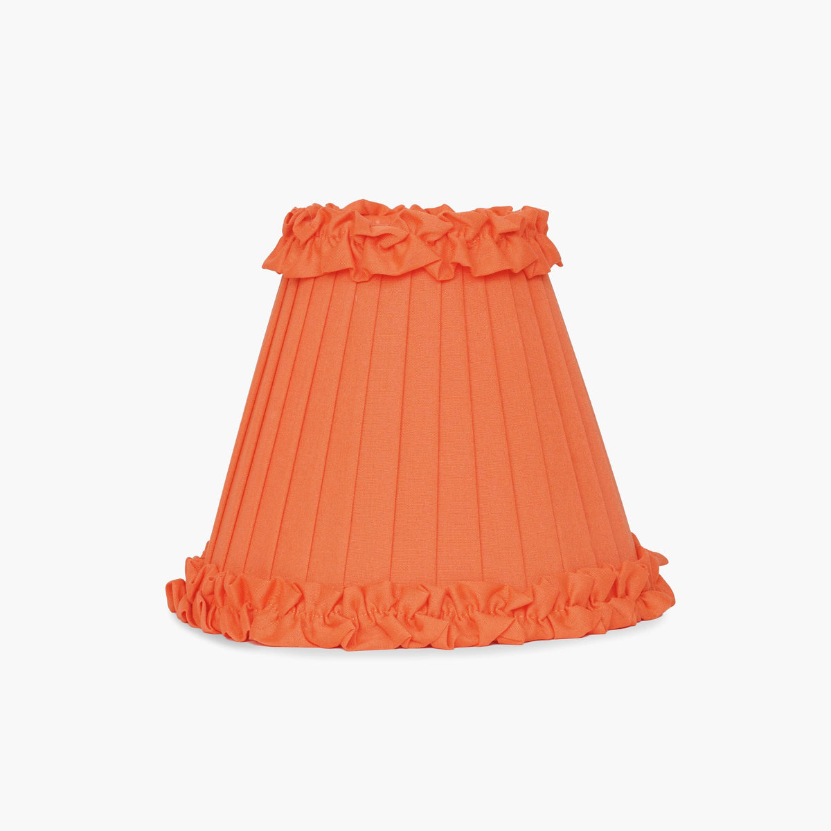Handcrafted rattan cordless lamp with an orange ruffled lampshade for vibrant home decor.